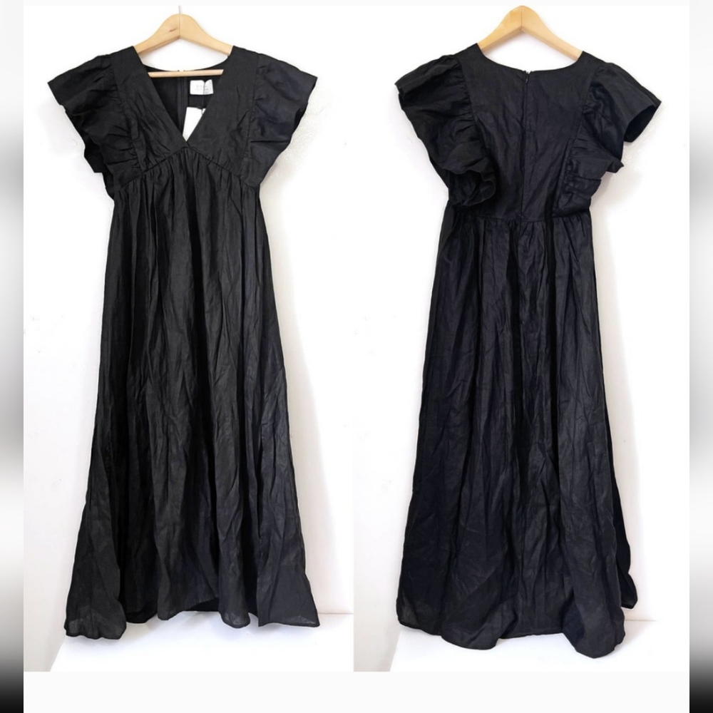 DISSH NWT Bonnie Linen Midi Frill dress in black size 4 - Picture 7 of 10